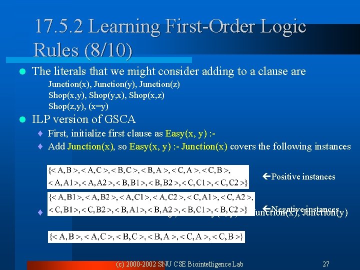 17. 5. 2 Learning First-Order Logic Rules (8/10) l The literals that we might