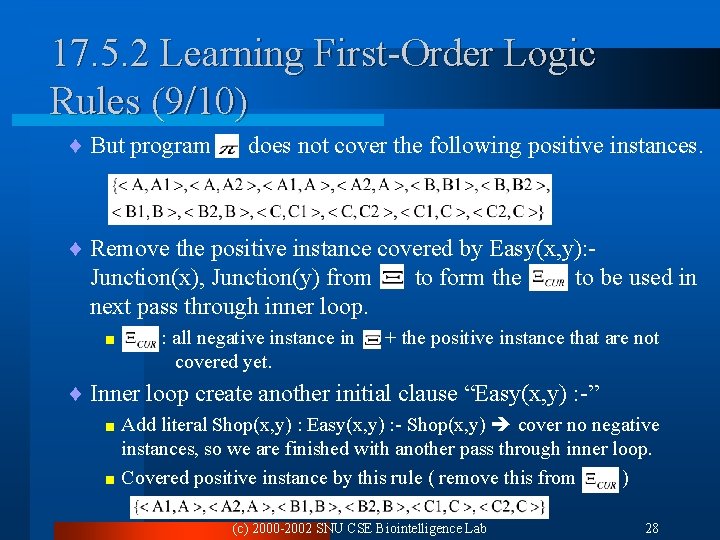 17. 5. 2 Learning First-Order Logic Rules (9/10) ¨ But program does not cover