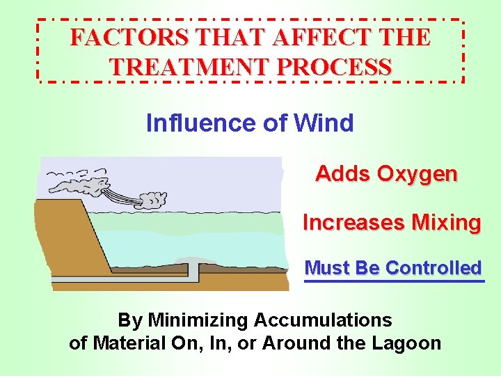 FACTORS THAT AFFECT THE TREATMENT PROCESS Influence of Wind Adds Oxygen Increases Mixing Must