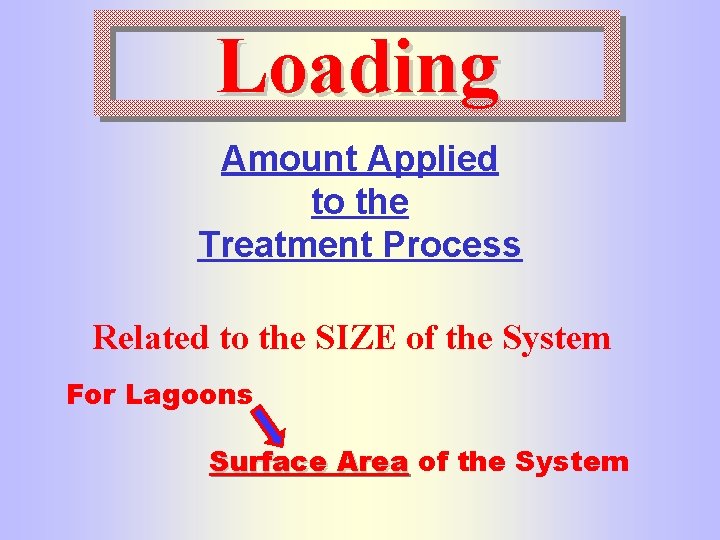Loading Amount Applied to the Treatment Process Related to the SIZE of the System