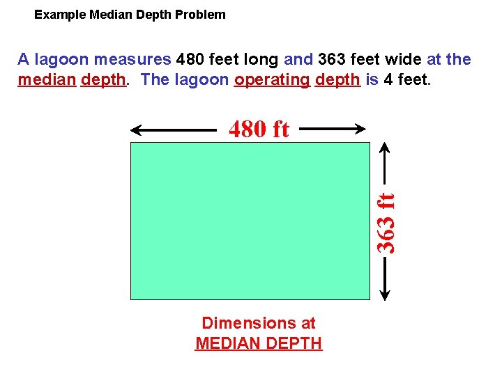 Example Median Depth Problem A lagoon measures 480 feet long and 363 feet wide