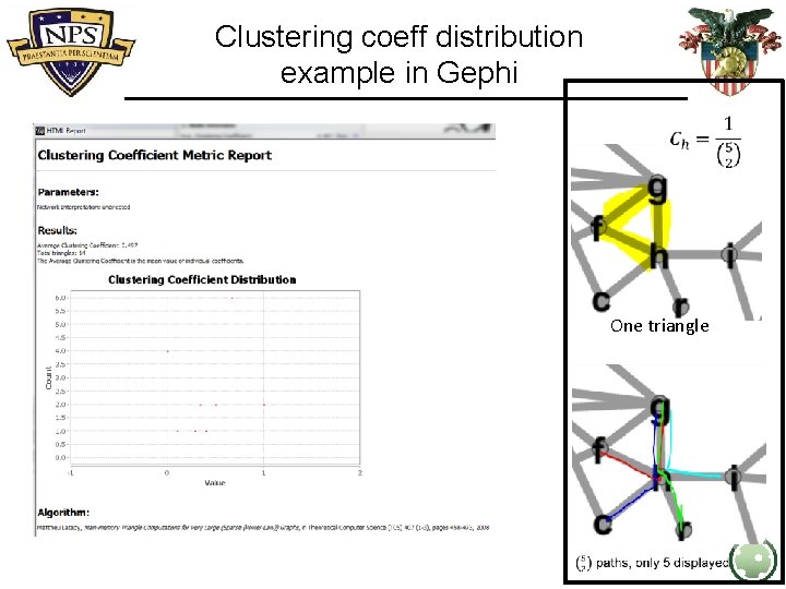 Clustering coeff distribution example in Gephi One triangle 