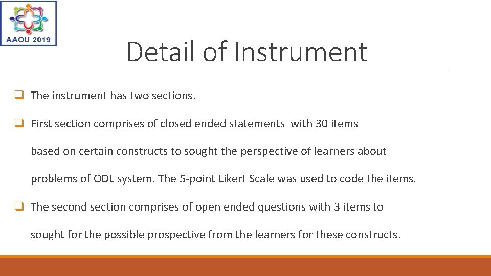 Detail of Instrument q The instrument has two sections. q First section comprises of
