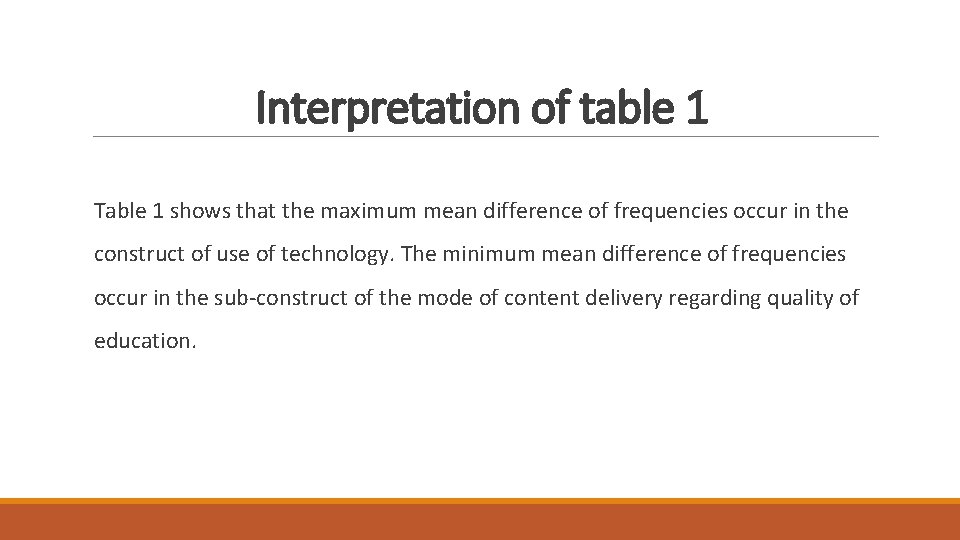 Interpretation of table 1 Table 1 shows that the maximum mean difference of frequencies