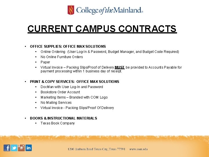 CURRENT CAMPUS CONTRACTS • OFFICE SUPPLIES: OFFICE MAX SOLUTIONS • Online Ordering (User Log-In
