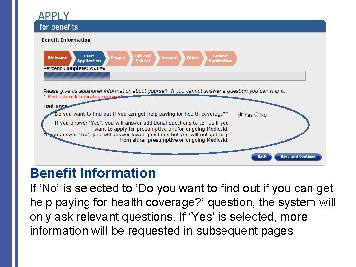 Benefit Information If ‘No’ is selected to ‘Do you want to find out if