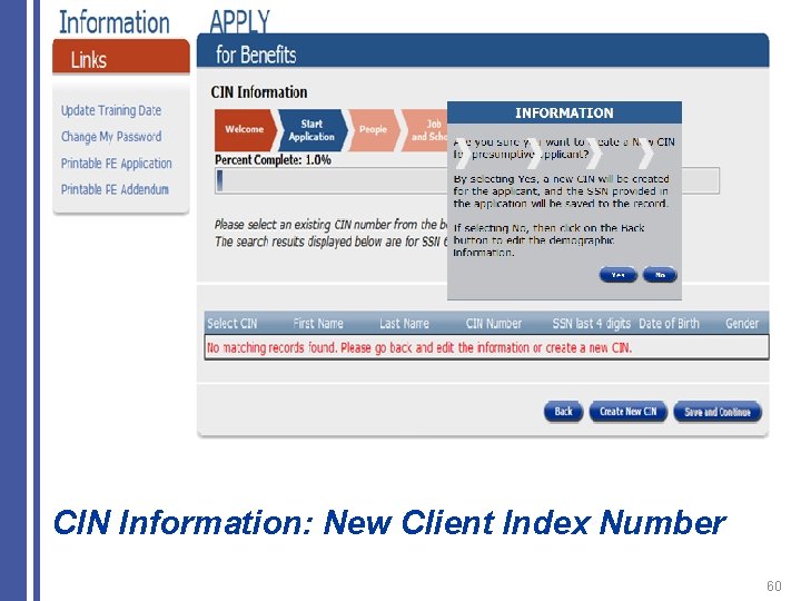 CIN Information: New Client Index Number 60 