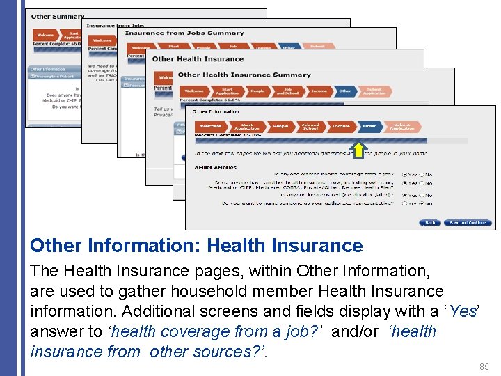 Other Information: Health Insurance The Health Insurance pages, within Other Information, are used to