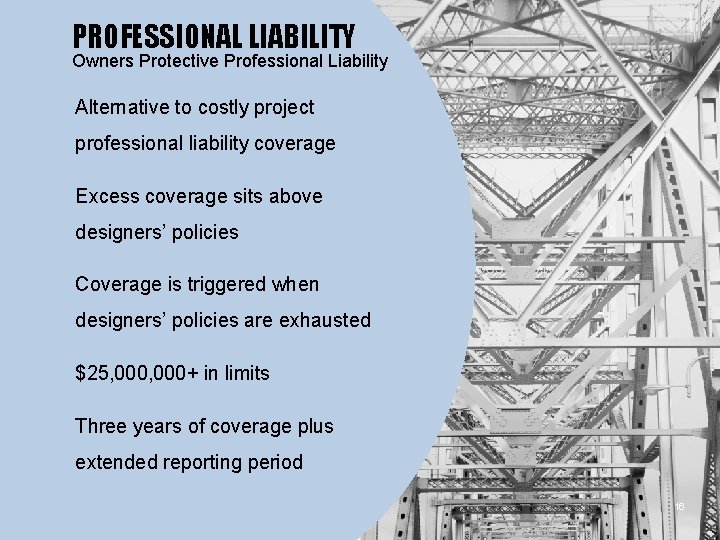 PROFESSIONAL LIABILITY Owners Protective Professional Liability Alternative to costly project professional liability coverage Excess