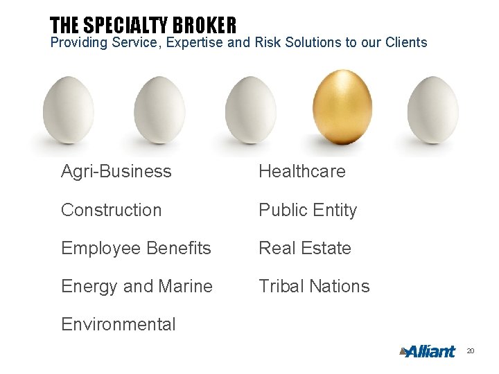 THE SPECIALTY BROKER Providing Service, Expertise and Risk Solutions to our Clients Agri-Business Healthcare