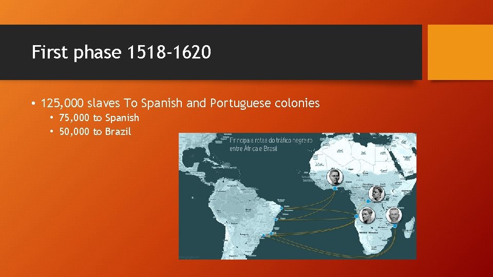 First phase 1518 -1620 • 125, 000 slaves To Spanish and Portuguese colonies •