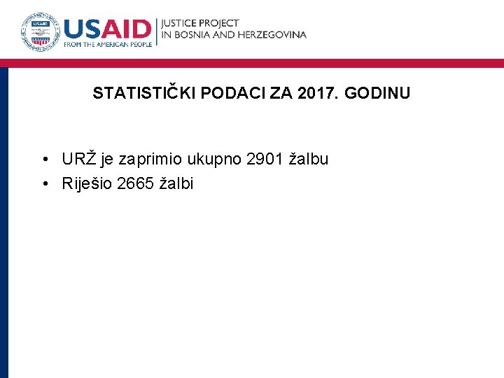 STATISTIČKI PODACI ZA 2017. GODINU • URŽ je zaprimio ukupno 2901 žalbu • Riješio