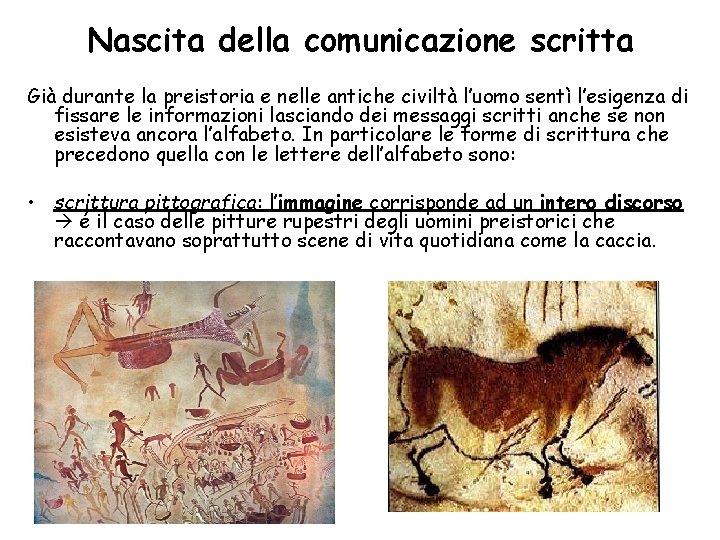 Nascita della comunicazione scritta Già durante la preistoria e nelle antiche civiltà l’uomo sentì