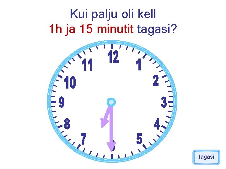 Kui palju oli kell 1 h ja 15 minutit tagasi? tagasi 