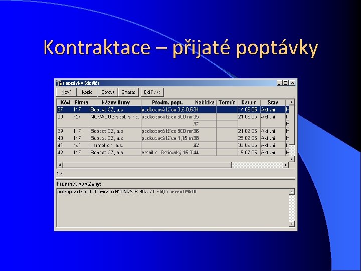 Kontraktace – přijaté poptávky 