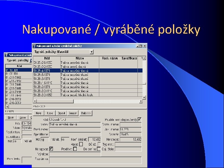 Nakupované / vyráběné položky 