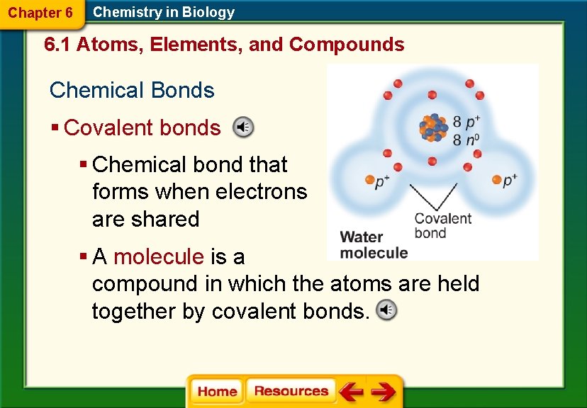 Chapter 6 Chemistry in Biology 6. 1 Atoms, Elements, and Compounds Chemical Bonds §