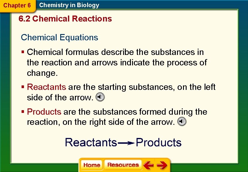 Chapter 6 Chemistry in Biology 6. 2 Chemical Reactions Chemical Equations § Chemical formulas