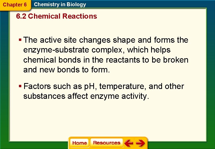 Chapter 6 Chemistry in Biology 6. 2 Chemical Reactions § The active site changes