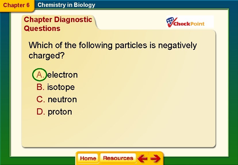 Chapter 6 Chemistry in Biology Chapter Diagnostic Questions Which of the following particles is