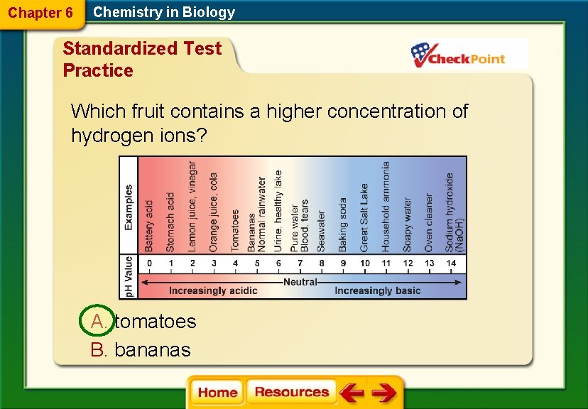 Chapter 6 Chemistry in Biology Standardized Test Practice Which fruit contains a higher concentration