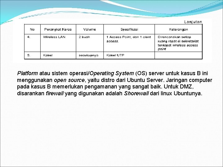 Platform atau sistem operasi/Operating System (OS) server untuk kasus B ini menggunakan open source,