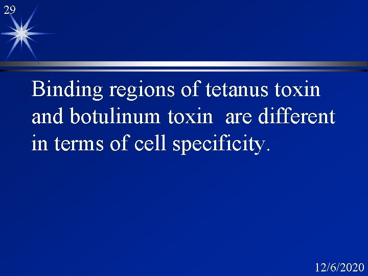 29 Binding regions of tetanus toxin and botulinum toxin are different in terms of