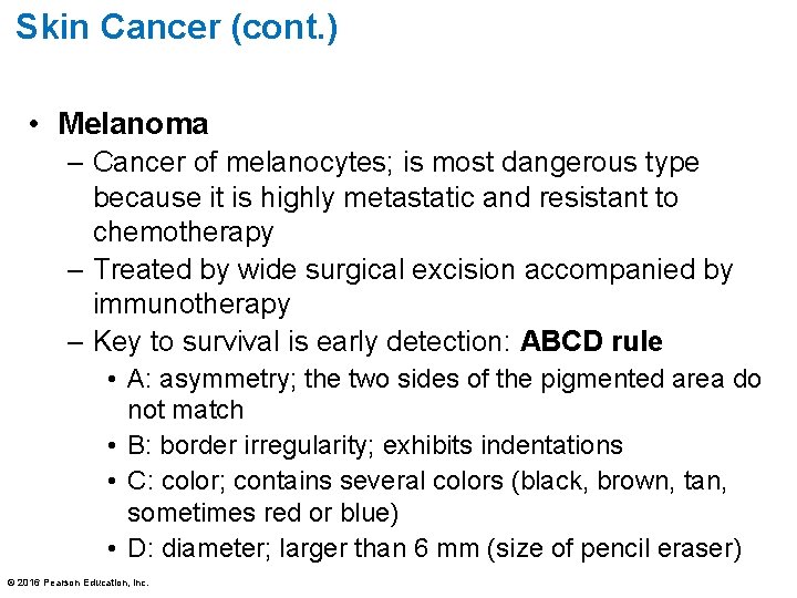 Skin Cancer (cont. ) • Melanoma – Cancer of melanocytes; is most dangerous type