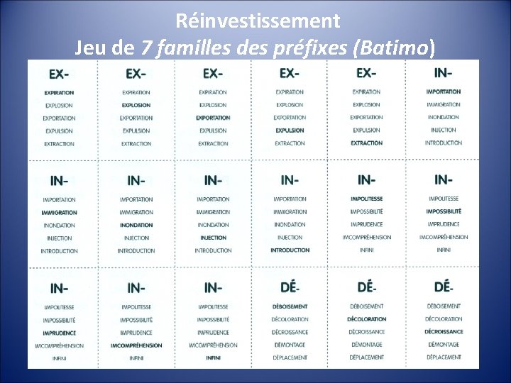  Réinvestissement Jeu de 7 familles des préfixes (Batimo) 