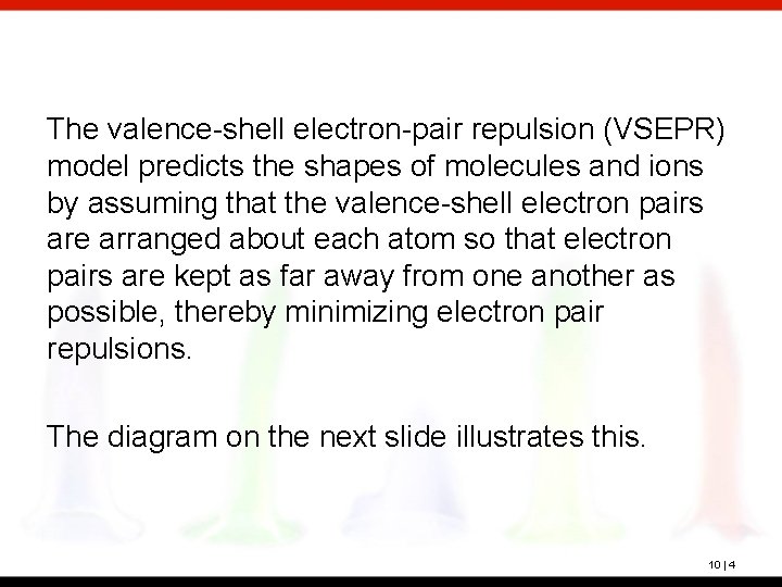The valence-shell electron-pair repulsion (VSEPR) model predicts the shapes of molecules and ions by