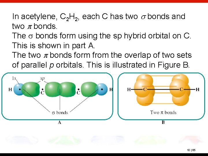 In acetylene, C 2 H 2, each C has two s bonds and two