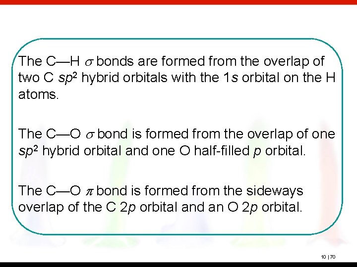 The C—H s bonds are formed from the overlap of two C sp 2