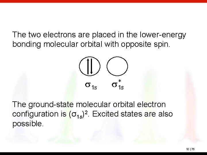 The two electrons are placed in the lower-energy bonding molecular orbital with opposite spin.