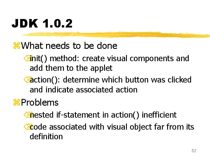 JDK 1. 0. 2 z. What needs to be done Õinit() method: create visual