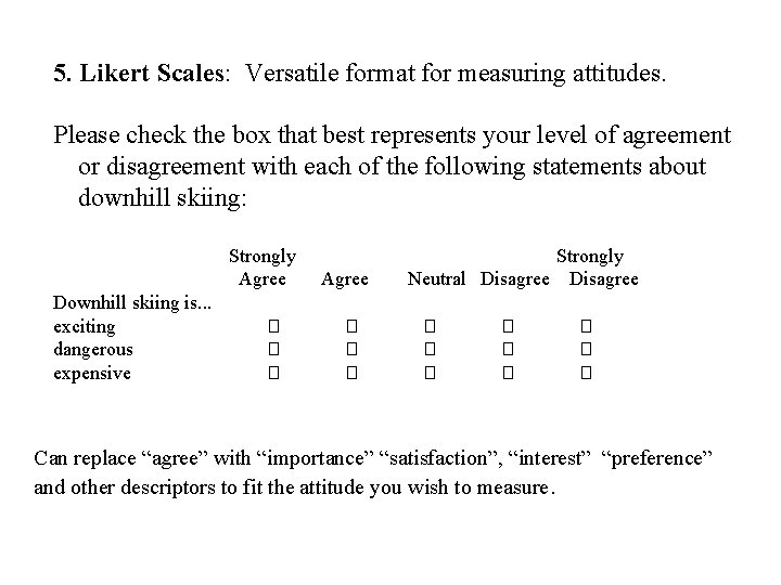 5. Likert Scales: Versatile format for measuring attitudes. Please check the box that best