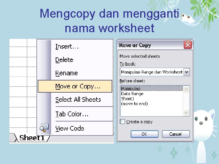 Mengcopy dan mengganti nama worksheet 