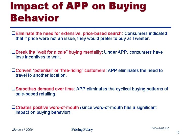 Impact of APP on Buying Behavior q. Eliminate the need for extensive, price-based search: