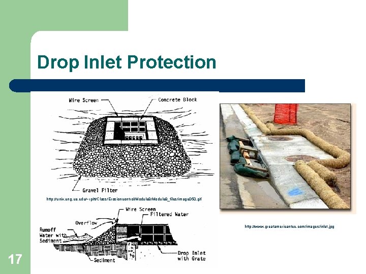 Drop Inlet Protection http: //unix. eng. ua. edu/~rpitt/Class/Erosioncontrol/Module 8_files/image 050. gif http: //www. greatamericantec.