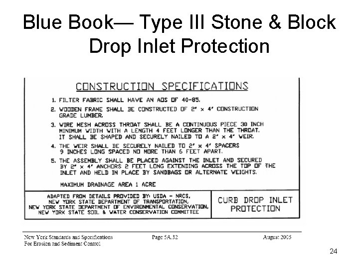 Blue Book— Type III Stone & Block Drop Inlet Protection 24 