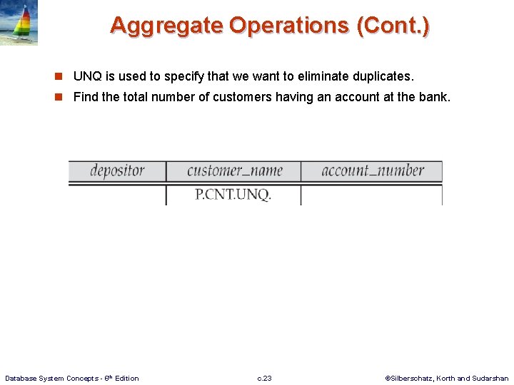 Aggregate Operations (Cont. ) n UNQ is used to specify that we want to