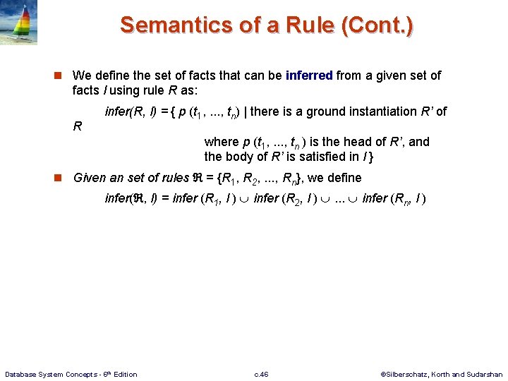 Semantics of a Rule (Cont. ) n We define the set of facts that