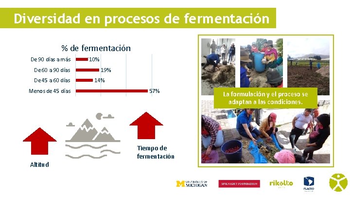 Diversidad en procesos de fermentación % de fermentación De 90 días a más De