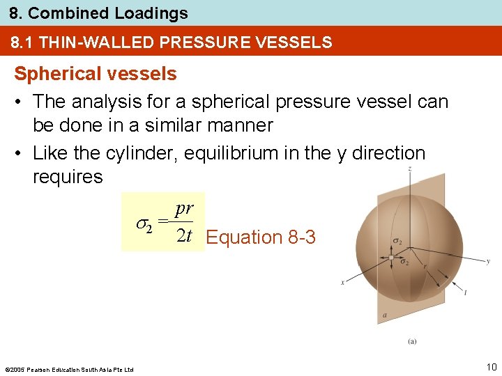 8. Combined Loadings 8. 1 THIN-WALLED PRESSURE VESSELS Spherical vessels • The analysis for