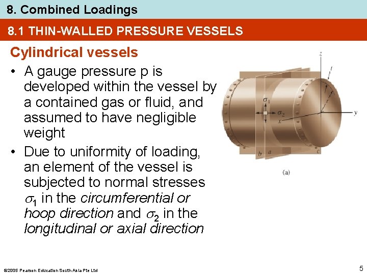 8. Combined Loadings 8. 1 THIN-WALLED PRESSURE VESSELS Cylindrical vessels • A gauge pressure