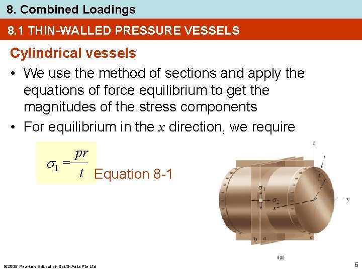 8. Combined Loadings 8. 1 THIN-WALLED PRESSURE VESSELS Cylindrical vessels • We use the