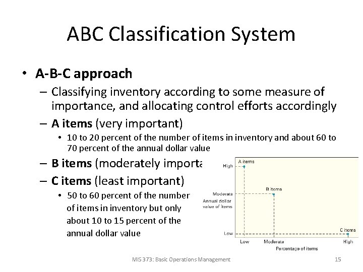 ABC Classification System • A-B-C approach – Classifying inventory according to some measure of
