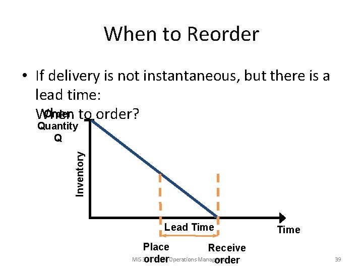 When to Reorder • If delivery is not instantaneous, but there is a lead