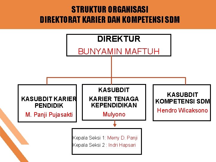 STRUKTUR ORGANISASI DIREKTORAT KARIER DAN KOMPETENSI SDM DIREKTUR BUNYAMIN MAFTUH KASUBDIT KARIER PENDIDIK M.