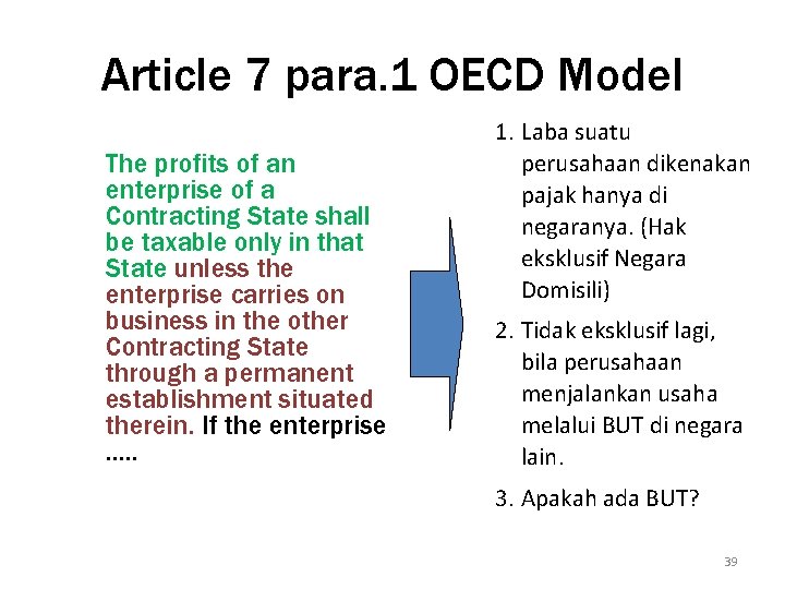 Article 7 para. 1 OECD Model The profits of an enterprise of a Contracting