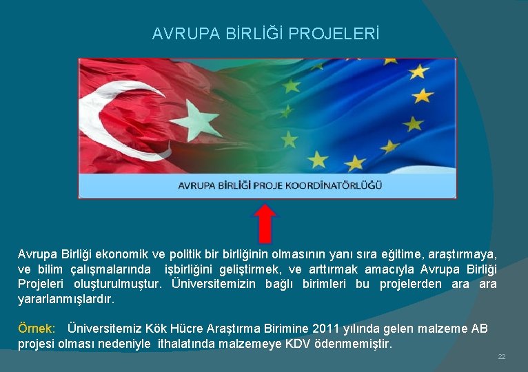 AVRUPA BİRLİĞİ PROJELERİ Avrupa Birliği ekonomik ve politik birliğinin olmasının yanı sıra eğitime, araştırmaya,